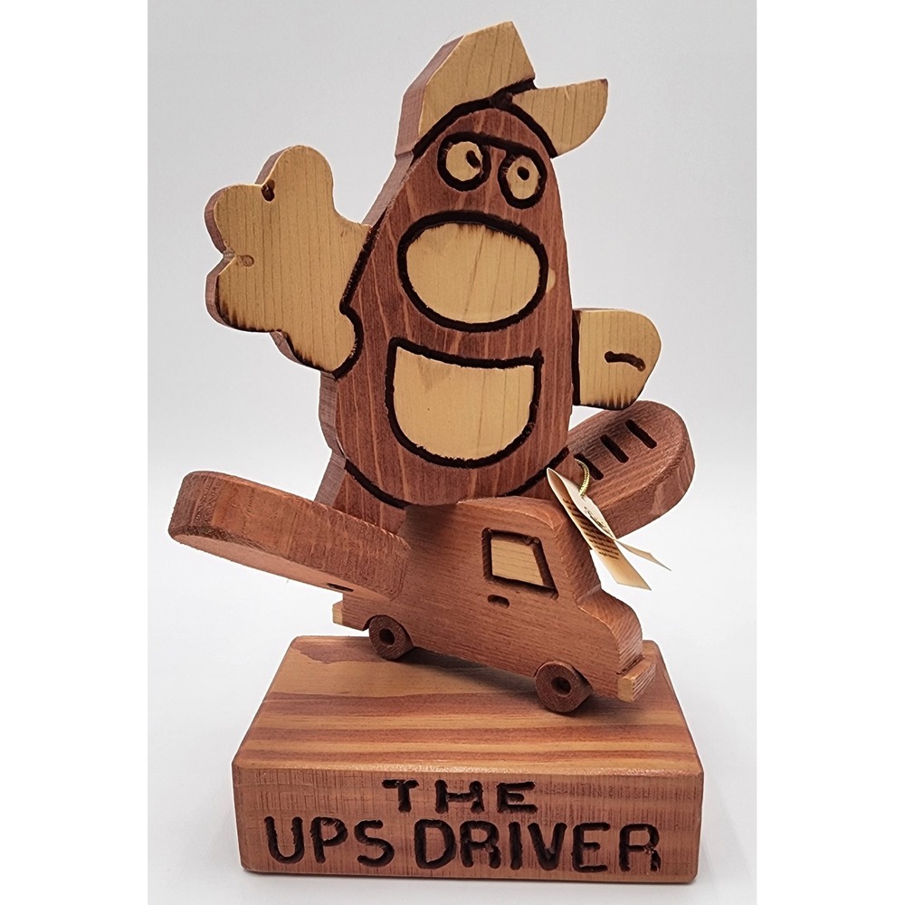 Don Mars Originals The UPS Driver Wood Sculpture Vintage 1981 Cedar Folk Art USA